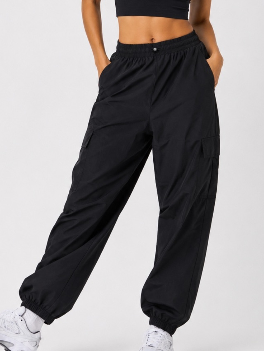 💗5 for $25💗 Black Elastic-Waist Cargo Joggers for Women